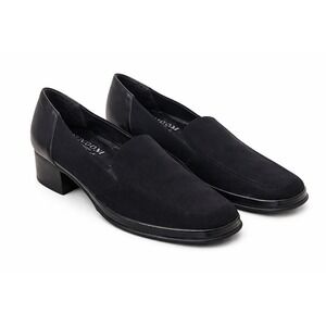 Rangoni Firenze US 8.5 Black Fabric Italy Loafers Square Toe Block Heel Timeless